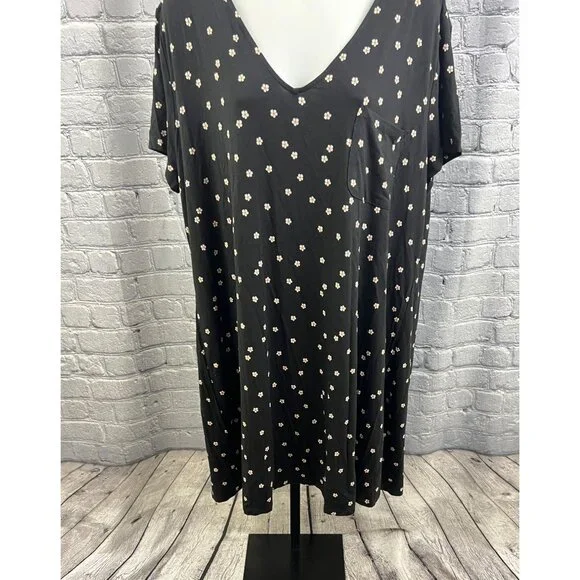Soma Cool Nights Short Sleeve Sleepshirt Plumeria Dot Black sz XXL - Picture 2 of 6